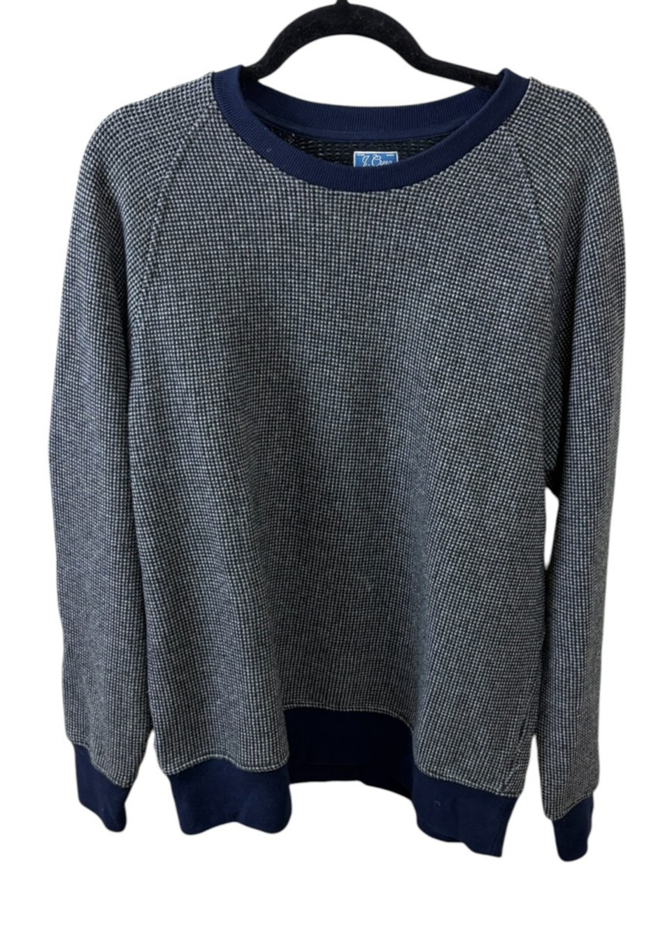 J Crew Vintage Fleece Waffle Knit Crew Neck Pullover Navy Gray Classic Size M